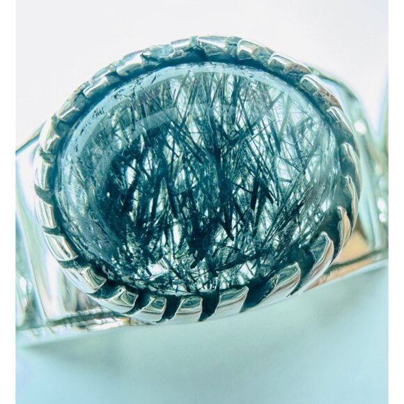 Sterling Silver 925 Oval Cabochon Black Rutile Quartz Wide Band Women's Ring 6.5 - Picture 10 of 13